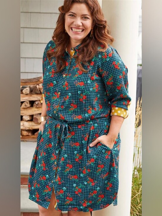 Matilda Jane Dresses & Skirts - Matilda Jane Teal Plaid with Red Floral and Mustard Trim Dress Fa La La